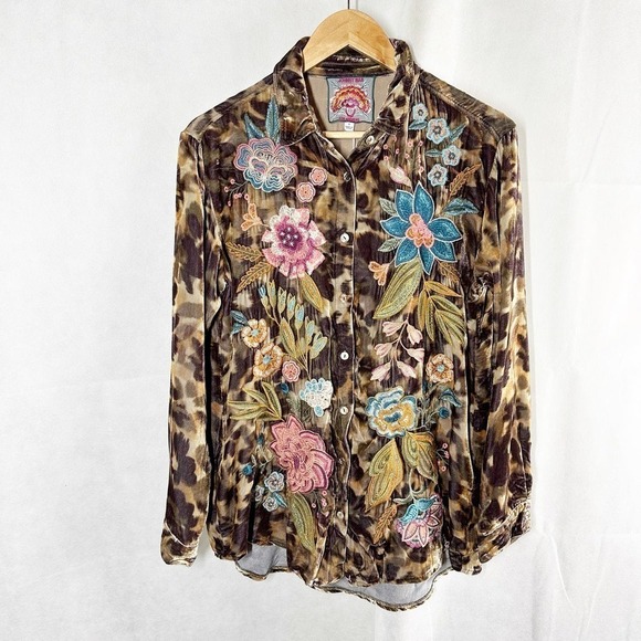 Johnny Was Bianca Embroidered Oversized Long Sleeve Velvet Shirt - Picture 1 of 9